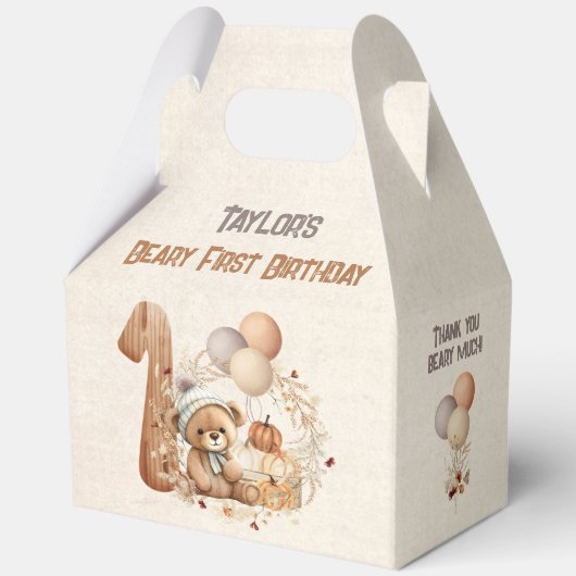 Herfst Beer Pompoen Boy 1e Verjaardag Groot Bedankdoosjes (Achterkant)