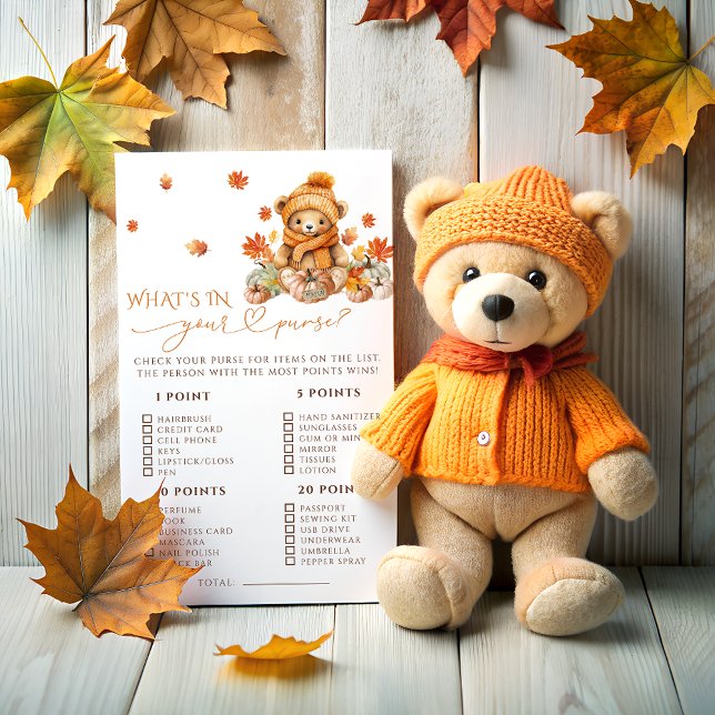 Herfst Beer Whats in uw tas Baby shower spel (Creator heeft geüpload)