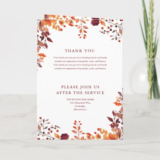 Herfst begrafenis herdenkingsbevel gevouwen programma (Achterkant)