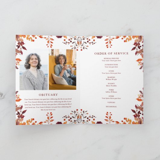 Herfst begrafenis herdenkingsbevel gevouwen programma (Binnen)