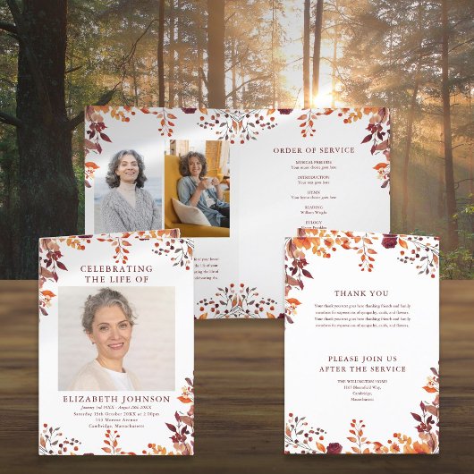 Herfst begrafenis herdenkingsbevel gevouwen programma