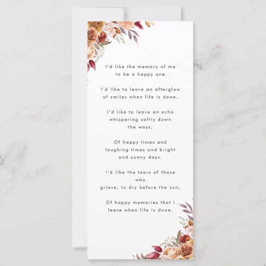 Herfst Begrafenis voor altijd in ons hart Gedichte (Achterkant)