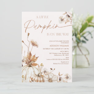Herfst Beige Bruine Bloemige Kleine Pompoen Baby S Kaart