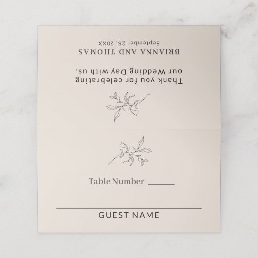 Herfst Beige Eenvoudige Elegante Bruiloft Plaatskaartje (Buitenkant ongevouwen)