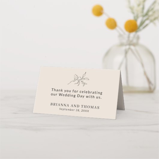 Herfst Beige Eenvoudige Elegante Bruiloft Plaatskaartje (Achterkant)
