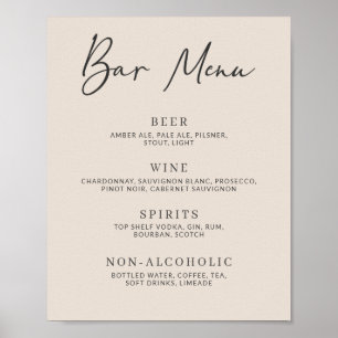 Herfst Beige Eenvoudige Minimalistische Bar Menu Poster