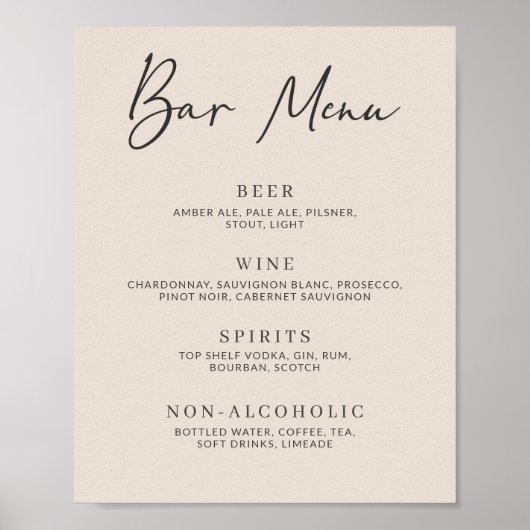 Herfst Beige Eenvoudige Minimalistische Bar Menu Poster (Voorkant)