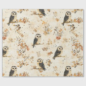 Herfst Beige Uil Botanisch Bos Patroon Cadeaupapier (Vlak)