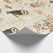Herfst Beige Uil Botanisch Bos Patroon Cadeaupapier (Hoek)