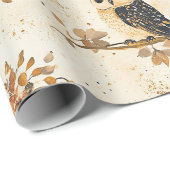 Herfst Beige Uil Botanisch Bos Patroon Cadeaupapier (Rol Hoek)