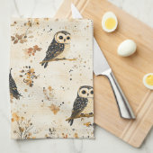 Herfst Beige Uil Botanisch Bos Patroon Theedoek (Quarter Fold)