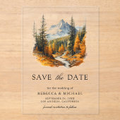Herfst Berg Bos Bruiloft Save the Date Acryl Uitnodigingen (Voorkant)