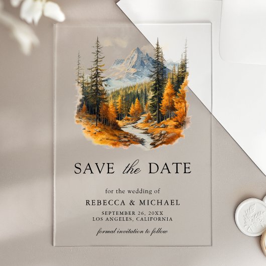 Herfst Berg Bos Bruiloft Save the Date Acryl Uitnodigingen