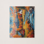 Herfst Berg Kerk Rode Truck Legpuzzel (Verticaal)