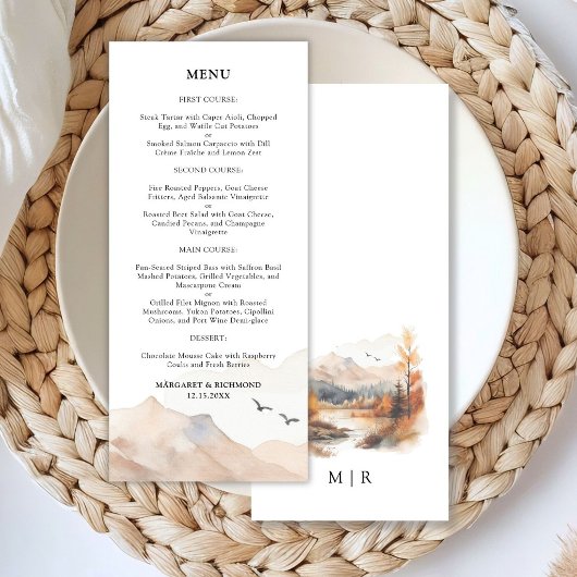 Herfst Berg Meer Rustieke Trouwmenu Menu