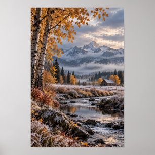 Herfst Berg Rivier Landschap Muurkunst Poster