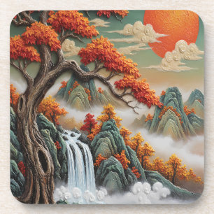Herfst berglandschap met waterval bier onderzetter
