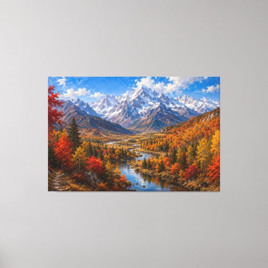 Herfst Bergvallei Olie Schilderij Canvas Afdruk (Voorkant)