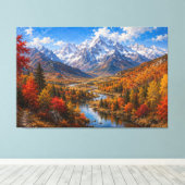 Herfst Bergvallei Olie Schilderij Canvas Afdruk (Insitu (Houten vloer))