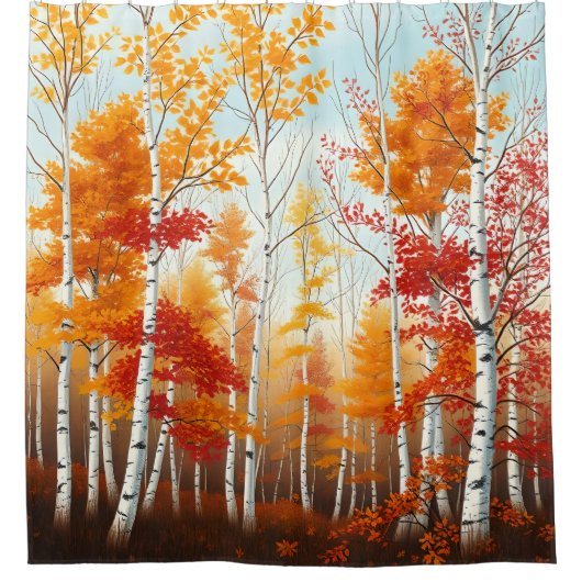 Herfst berk bomen douchegordijn (Voorkant)