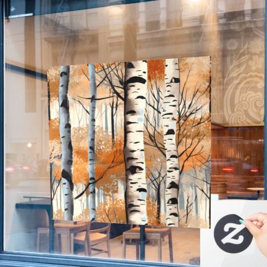 Herfst berk bomen venster vastklampen raamsticker (Cafe Raam)