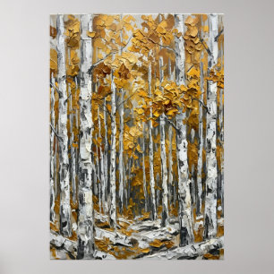 Herfst Berkenbomen Schilderij Poster Gouden Bos