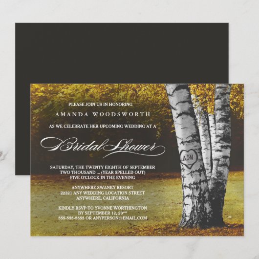 Herfst berkenboom rustieke bruidsdouche uitnodigin kaart (Voorkant / Achterkant)