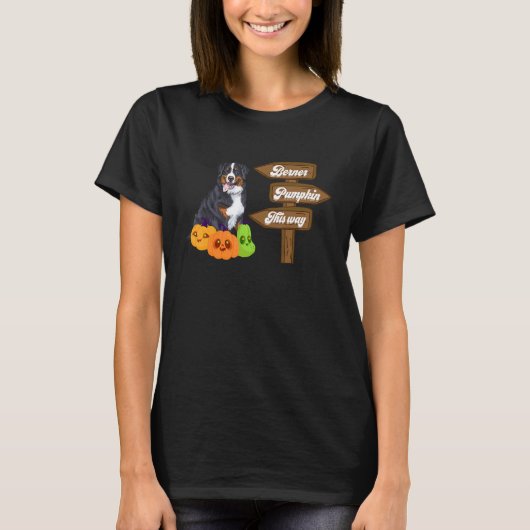 Herfst Bernese Mountain Dog Berner Dog Mam Pumpkin T-shirt (Voorkant)