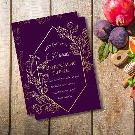 Herfst Bes Kader Donker Plum Goud Vriendendankdag  Folie Feestdagenkaart