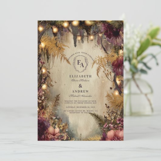 Herfst Betoverde Bos Lichten & Bloemen Kaart (Staand voorkant)