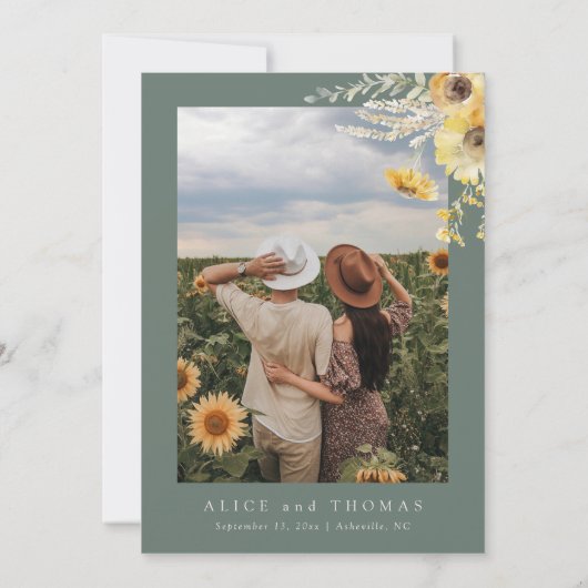 Herfst Bewaar de datum, Zonnebloem Bewaar de datum Kaart (Achterkant)