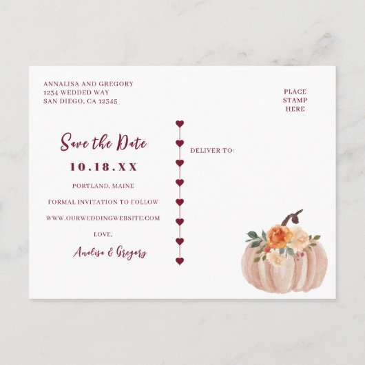 Herfst Bewaar onze datum Aankondigingskaart (Achterkant)