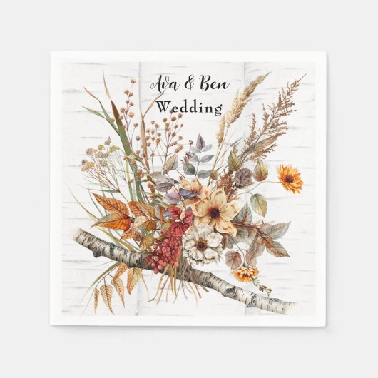 Herfst Birch Tree en Wildflowers Wedding Servet (Voorkant)