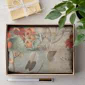 Herfst Bird Oranje Floral Foliage Script Decoupage Tissuepapier (Geschenk)