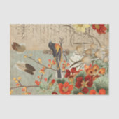 Herfst Bird Oranje Floral Foliage Script Decoupage Tissuepapier (Voorkant)