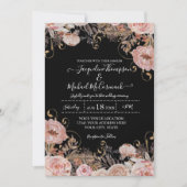 Herfst Black Blush Pink Waterverf Floral Roos Gold Kaart (Voorkant)