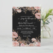 Herfst Black Blush Pink Waterverf Floral Roos Gold Kaart (Staand voorkant)