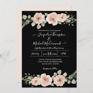 Herfst Black Blush Waterverf Floral Roos Wedding Kaart