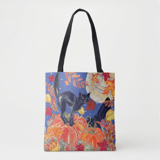 Herfst Black Cat Leaves Moon Pumpkin Patch Hallowe Tote Bag (Voorkant)