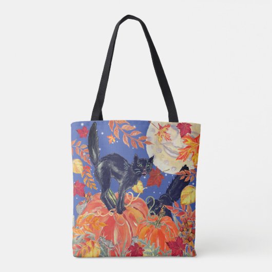 Herfst Black Cat Leaves Moon Pumpkin Patch Hallowe Tote Bag (Achterkant)