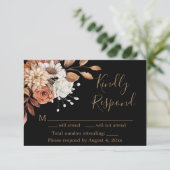 Herfst Black Floral Bouquet Birthday Response Kaar Bedankkaart (Staand voorkant)
