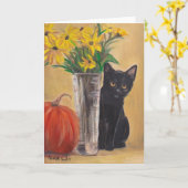 Herfst Black Kat Pumpkin Cat Art Wenskaart Kaart (Gele Bloem)