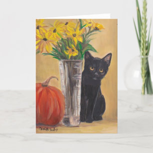 Herfst Black Kat Pumpkin Cat Art Wenskaart Kaart
