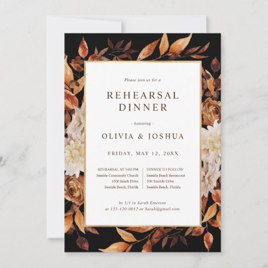 Herfst Black Wedding Rehearsal Dinner Kaart (Voorkant)