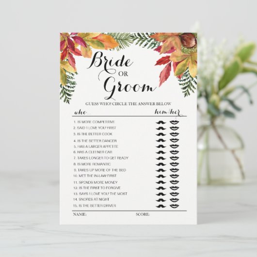 Herfst blad Bruid of Bruidegom spel bewerkbaar Kaart (Staand voorkant)