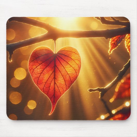 Herfst blad hart met zon gloed muismat (Voorkant)