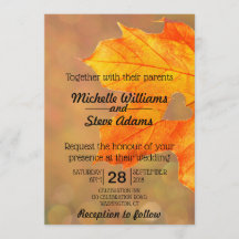 Herfst blad met hart bruiloft uitnodiging