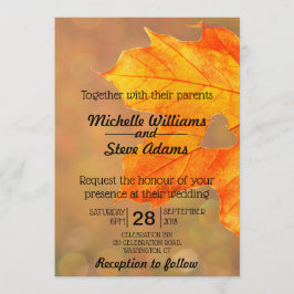 Herfst blad met hart bruiloft uitnodiging