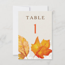 Herfst Bladeren Aquarel Tafel Nummers Kaart