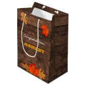 Herfst bladeren & Barnwood gepersonaliseerde gesch Medium Cadeauzakje (Voorkant Gekanteld)
